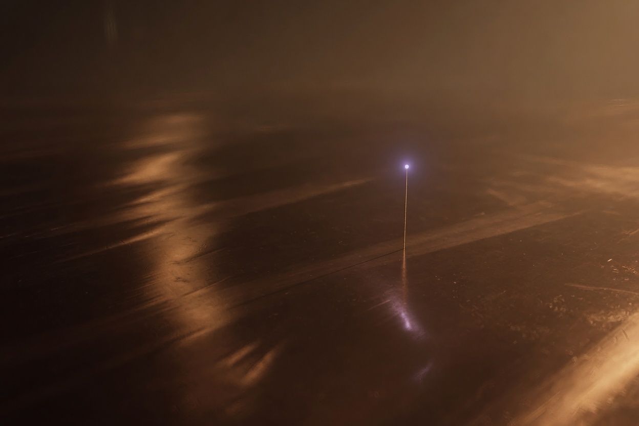 One micron-tall whisker, concentrating the field enough to start the chain.