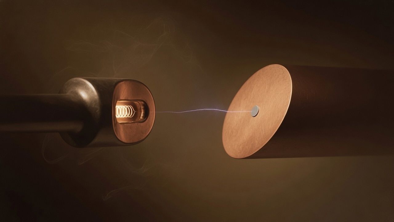 A high-voltage gap in vacuum at the instant it gives way.