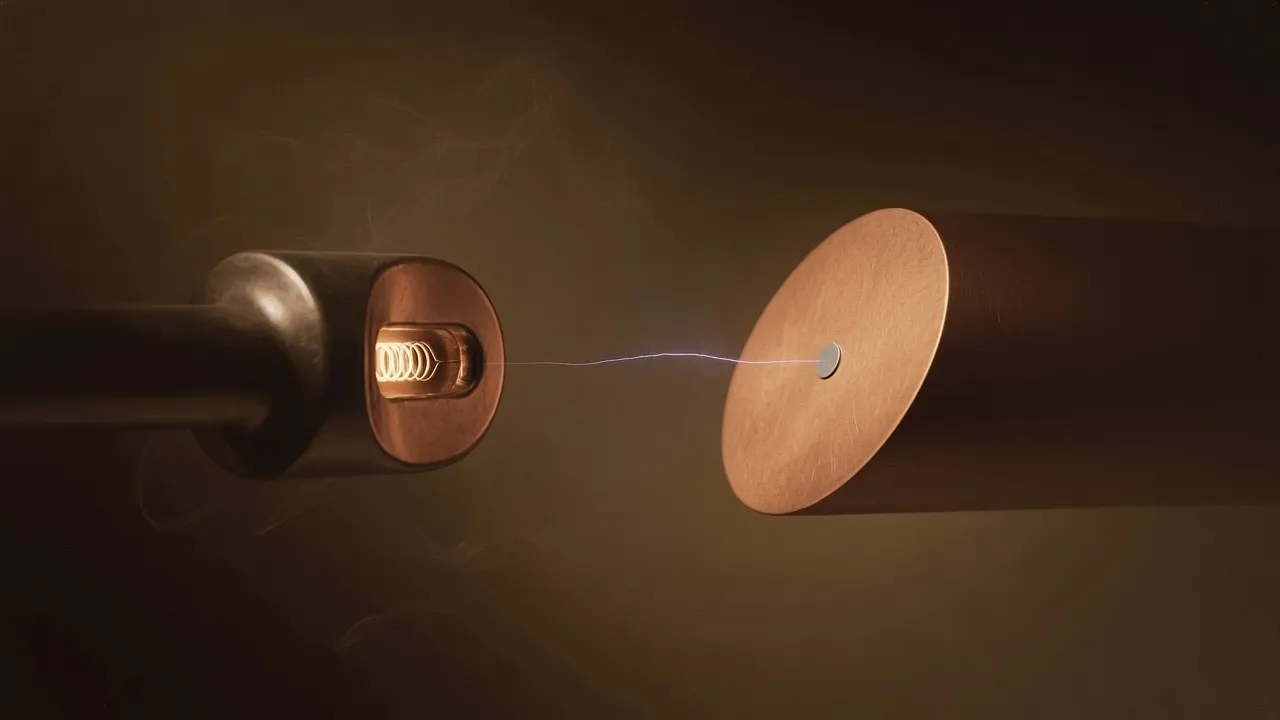 A high-voltage gap in vacuum at the instant it gives way.