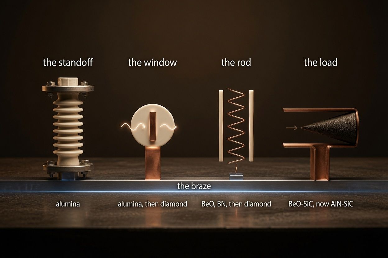 Four posts, one law. The standoff, the window, the rod, the load, and under each of them, a braze.