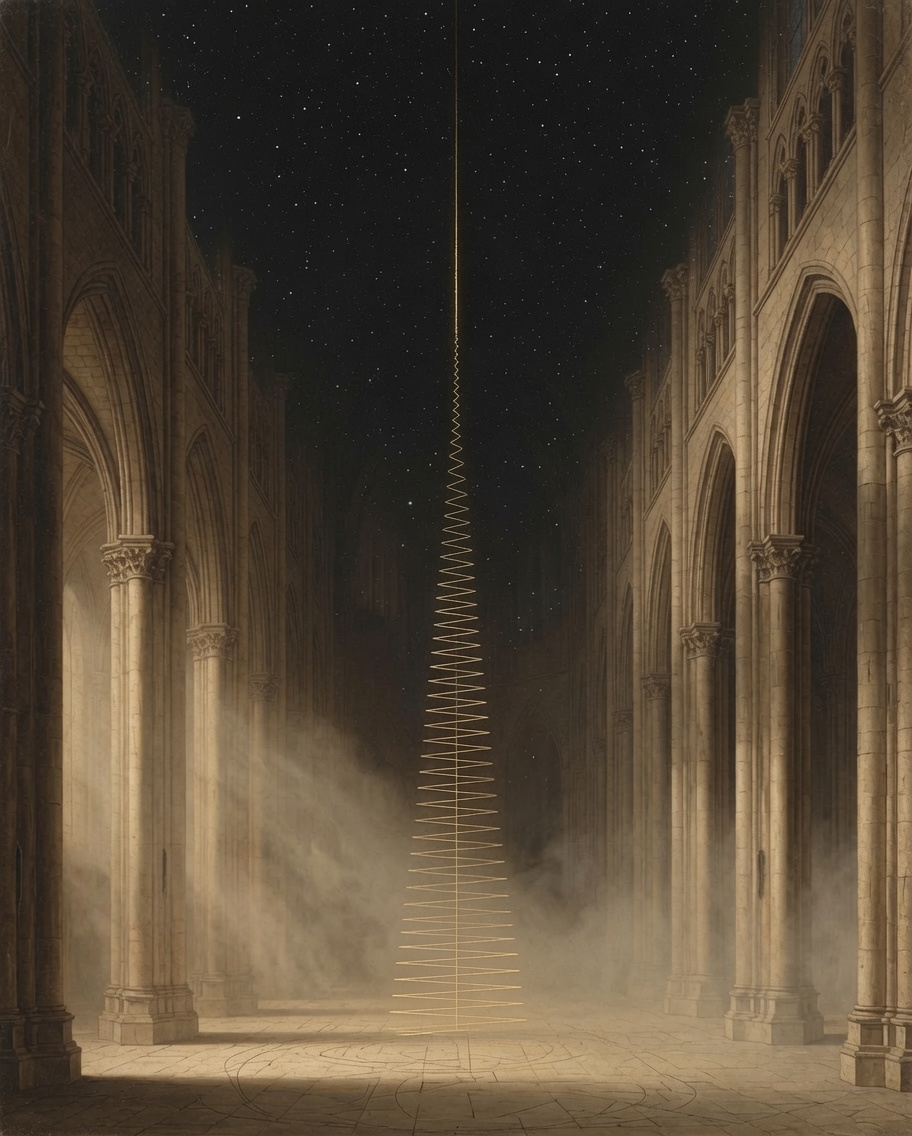Engraved frontispiece for The Scale: a vertical pressure ladder rendered as a vintage plate.